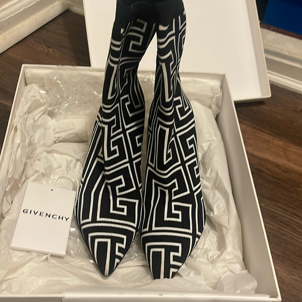 Balmain Black and White Ankle Boots